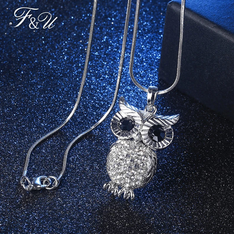 F &amp U Хрустальная Сова кулон Цепочки и ожерелья цинковый сплав сова Форма