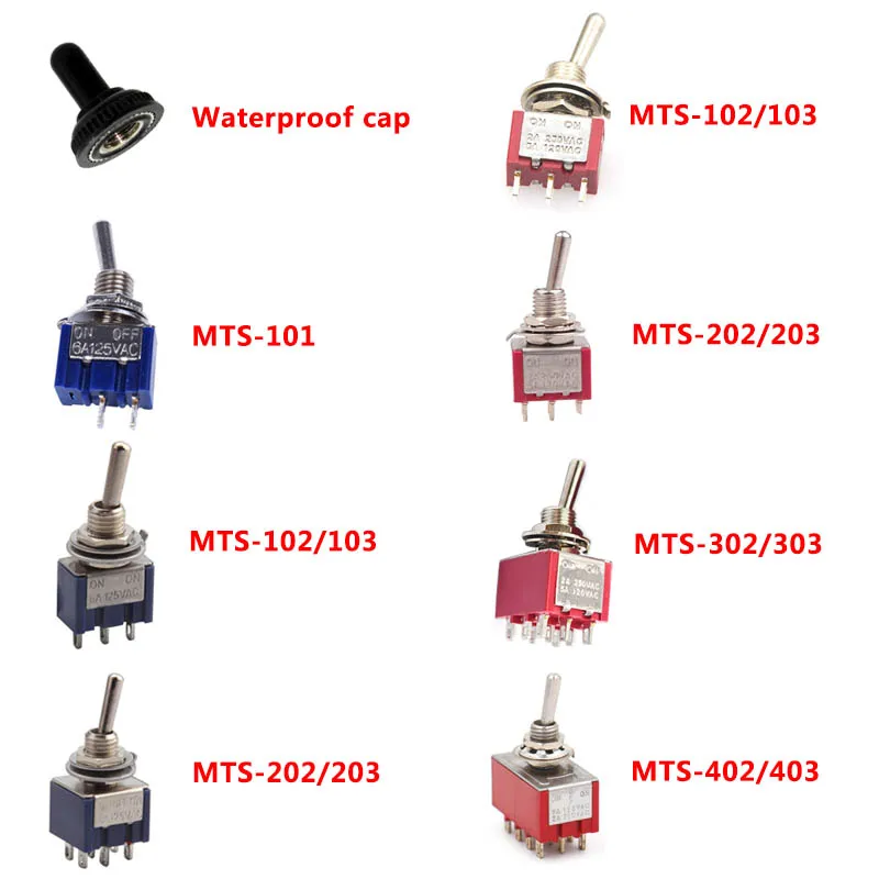 6A 120VAC мини 2 положения вкл. MTS-102 MTS-202 тумблер 3 положения MTS-103 MTS-203 вкл. Выкл. Вкл. Переключатель с водонепроницаемой крышкой