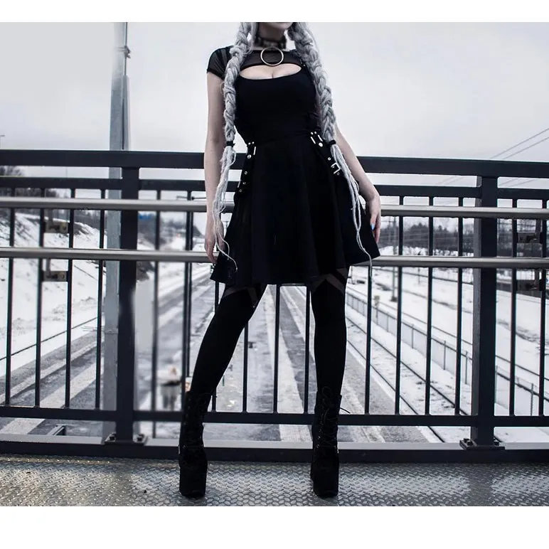 Летнее женское готическое платье Сетчатое открытое Прозрачное в стиле панк