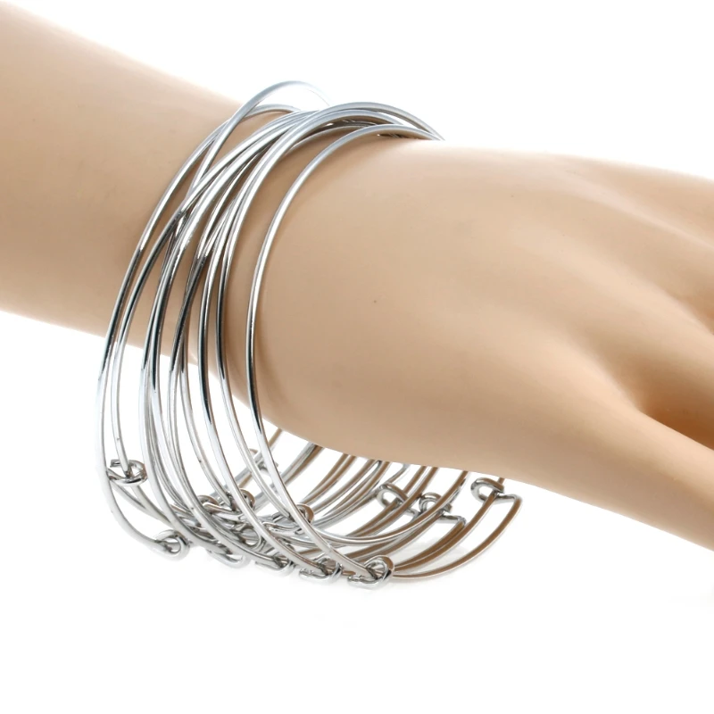 10 шт. Браслеты Женские Серебристые регулируемые растягивающиеся браслеты с