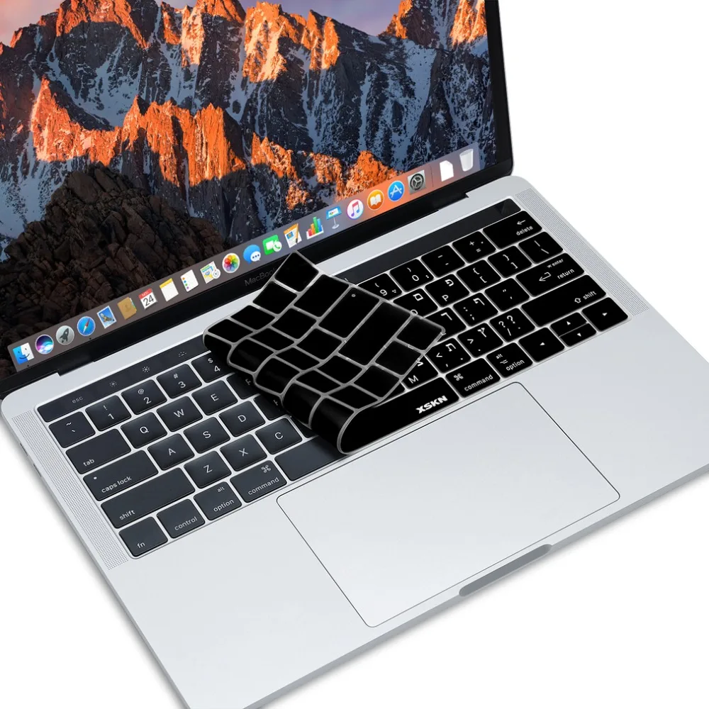 XSKN Иврит Клавиатура чехол для Touchbar ID Macbook 13 15 дюймов A1706 A1707 A1989 A1990, черный цвет, бесплатный подарок Сенсорная панель наклейка