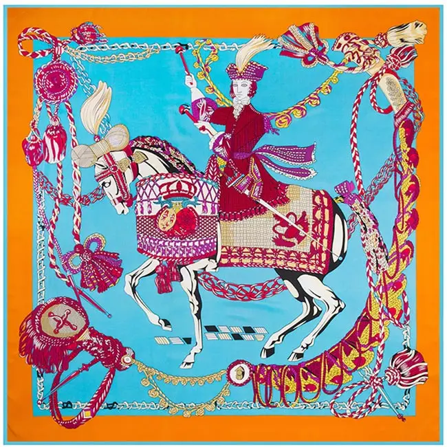 130*130 см женский большой саржевый Шелковый квадратный шарф с принтом лошади