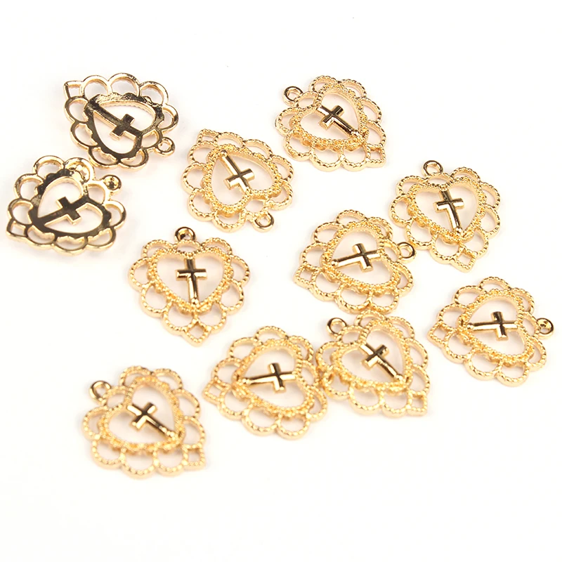 Подвеска из цинкового сплава в виде сердца золотистого цвета 20 мм 10 шт./лот|charm