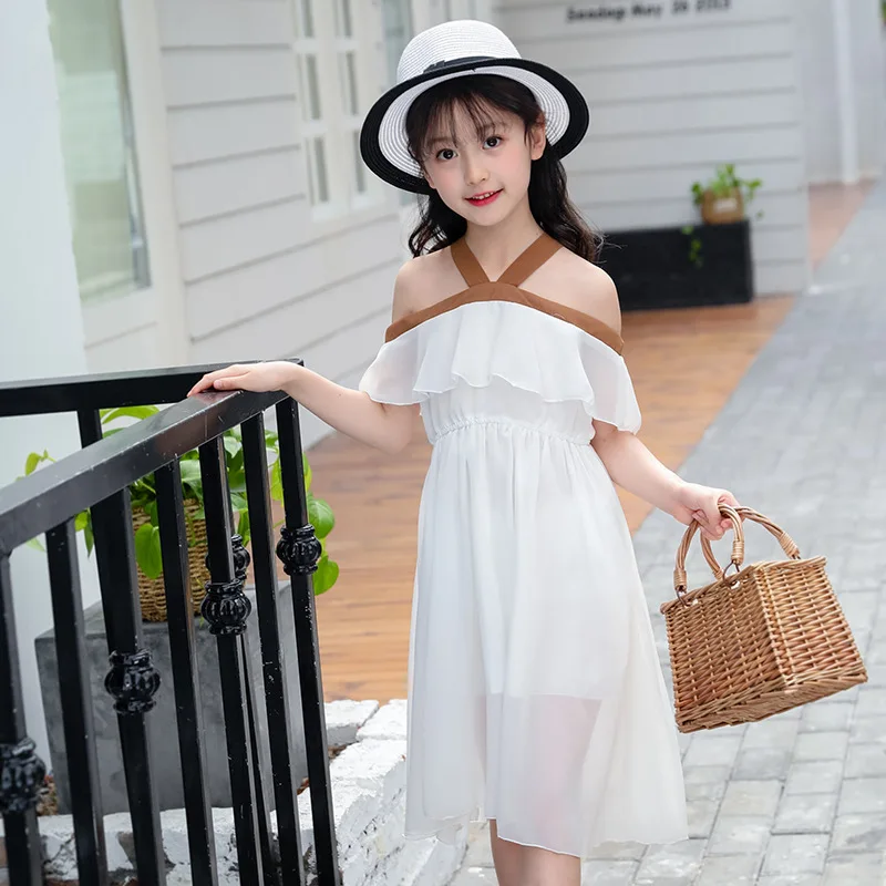 Элегантные Детские платья для девочек летнее вечернее платье на бретельках