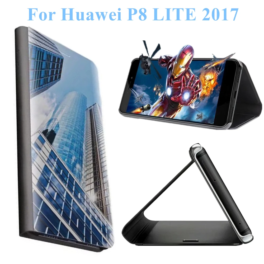 For Huawei P8 LITE 2017 Case Clear View Mirror Leather for P8Lite Smart Wake Up Sleep Flip Kickstand Cover |