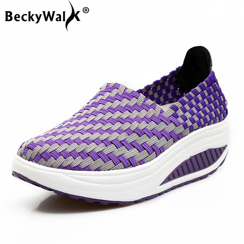 BeckyWalk/Весенняя женская обувь на платформе женские слипоны повседневные тканые