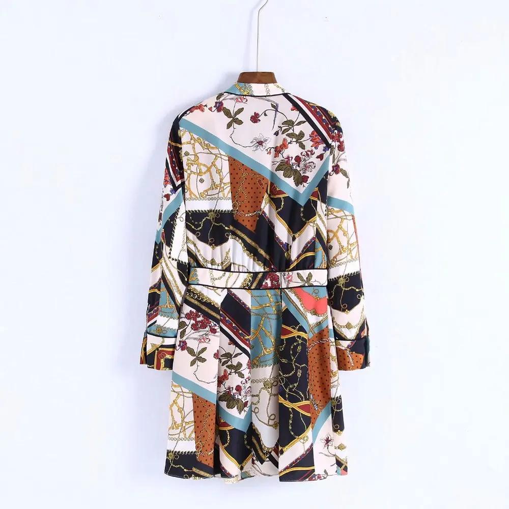 Za женское платье в европейском стиле с цепью пэчворк принтом круглый вырез