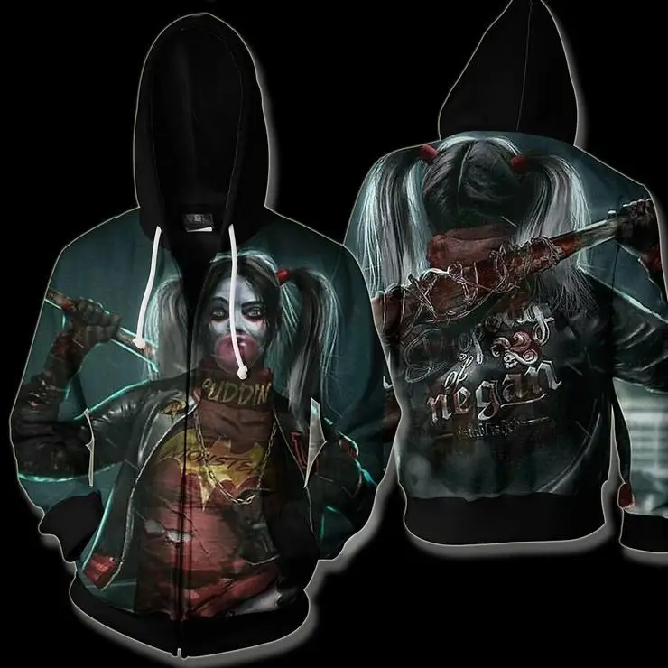 Men and women Suicide Squad Harley Quinn Cosplay Costumes Harley Quinn Sweatshirt Fashion zipper Hoodie School uniforms Jackets - Цвет: sytle2
