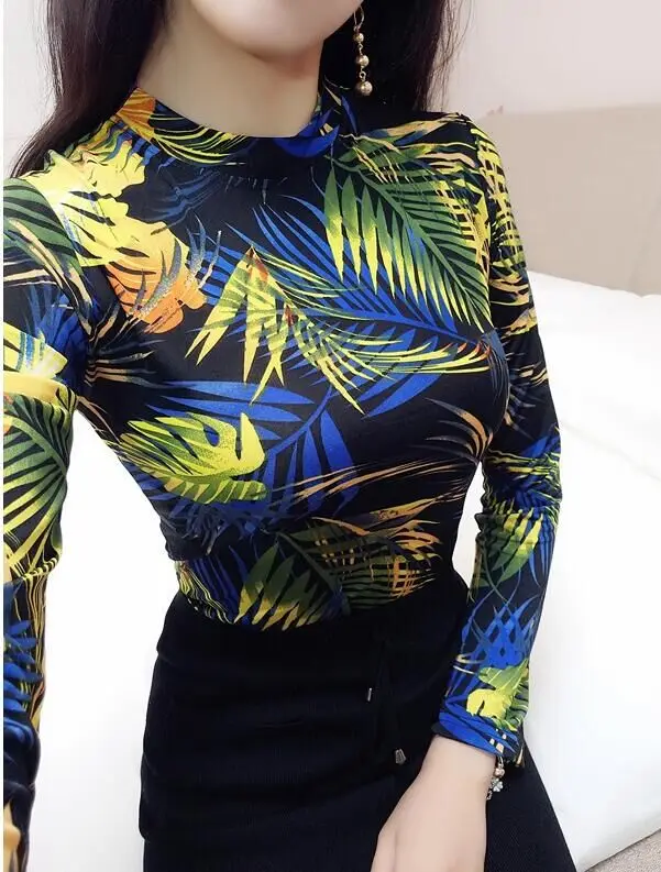 New Spring autumn Women Punk T-Shirt Multicolor Stand Collar Long Sleeve Pullover Sexy T-shirt Top | Женская одежда
