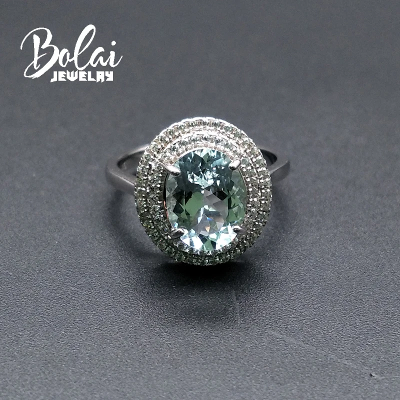 Bolaijewelry, белый аквамарин, кольца, натуральный камень, Овальный 8*10 мм, серебро 925 пробы, хорошее ювелирное изделие для женщин, подарки на годовщину