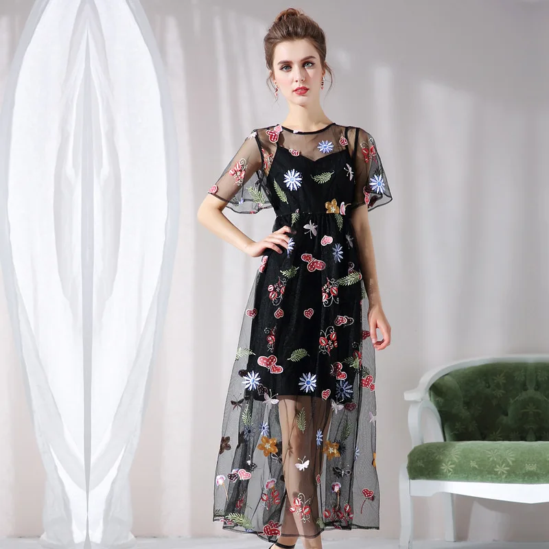 OUYALIN L XXXL 4XL 5XL Большие размеры летнее платье 2018 Для женщин с коротким рукавом Mesh Chic