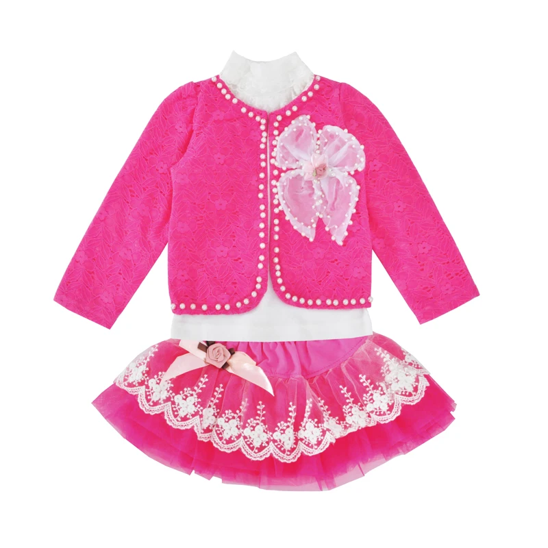 

Kids Girls Clothing Set Fashion Bow Lace Coat Tutu Skirt Long Sleeve T Shirt 3pcs Outfits Baby Children Clothing Sets