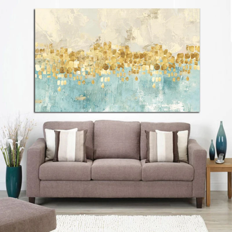 

HD Print Modern Abstract Gold Money Sea Wave Oil Painting on Canvas Poster Modern Art Wall Picture for Living Room Cuadros Decor