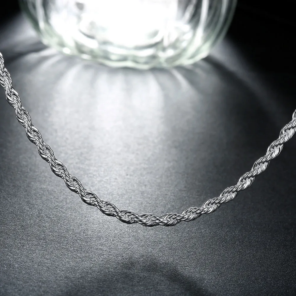 N067 Top Quality Silver Plated & Stamped 925 4mm rope chains necklace for men silver 16-24 inches women necklaces | Украшения и