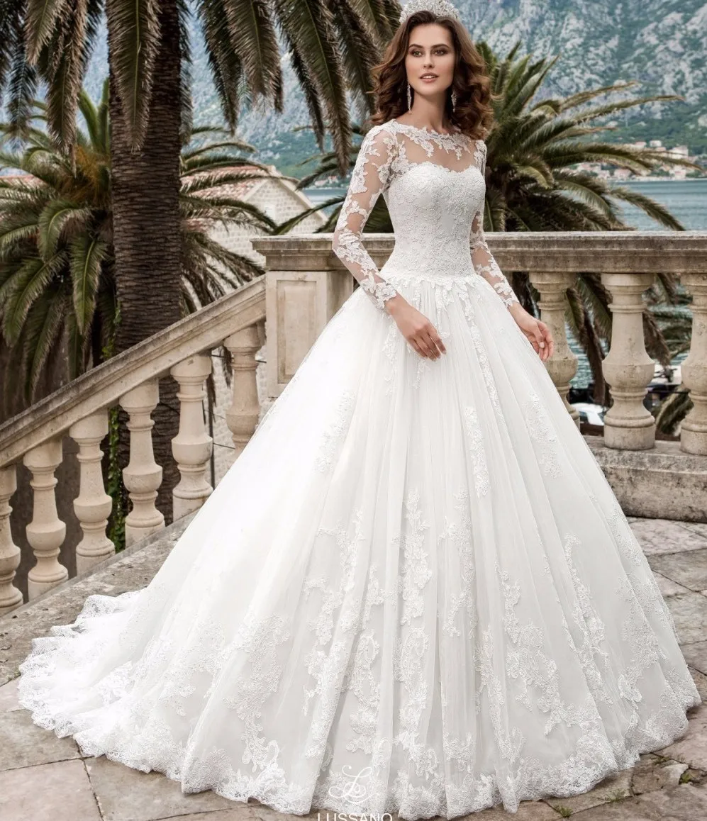 Vestido де Noiva Бальное платье Vintage Свадебные Платья Кружева Аппликация Длинные