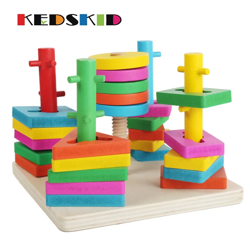1 Набор интеллект пять колонн строительный блок деревянный геометрический рукав