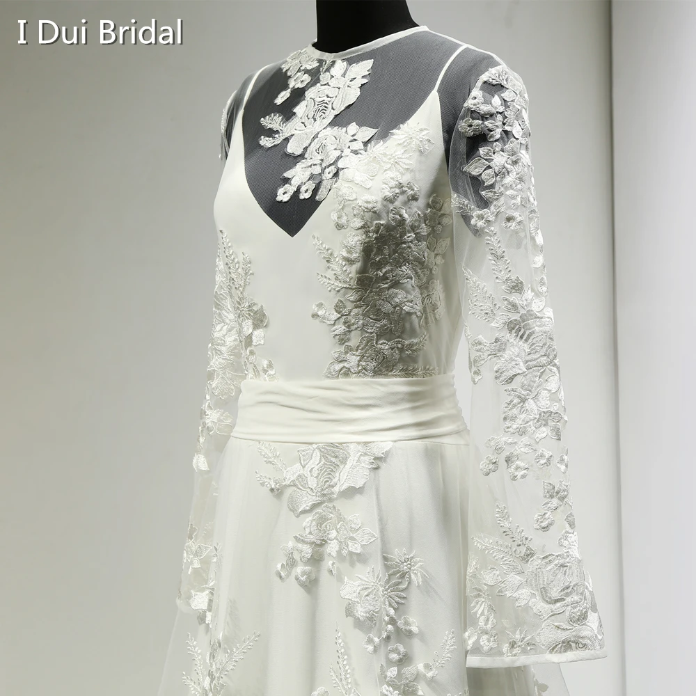 Женское свадебное платье в стиле бохо винтажное с длинными рукавами и кружевной