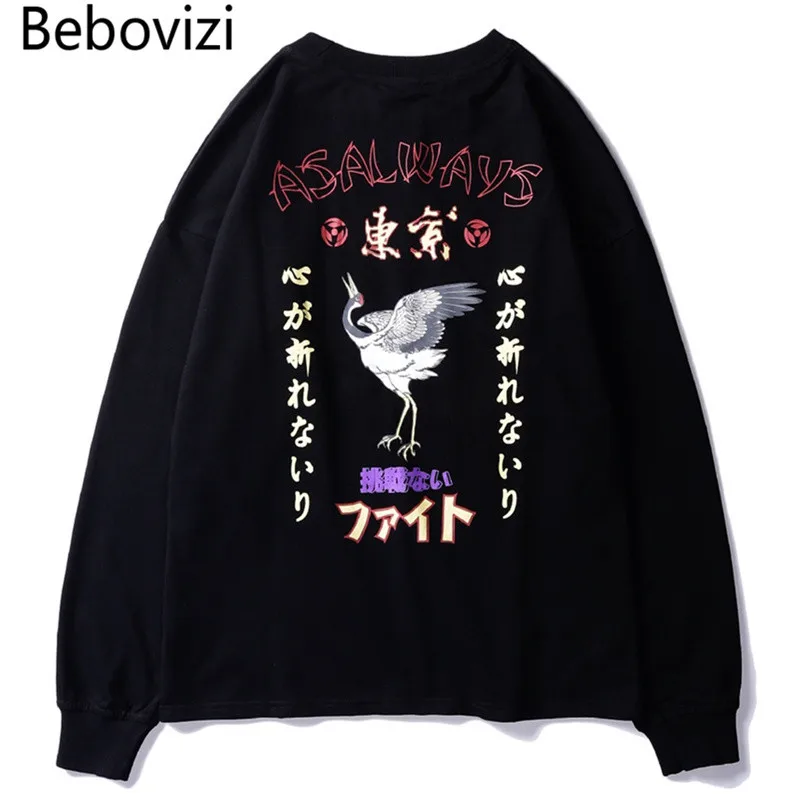 Бренд Bebovizi 2018 Осенние футболки в японском стиле с принтом Токийского Журавля