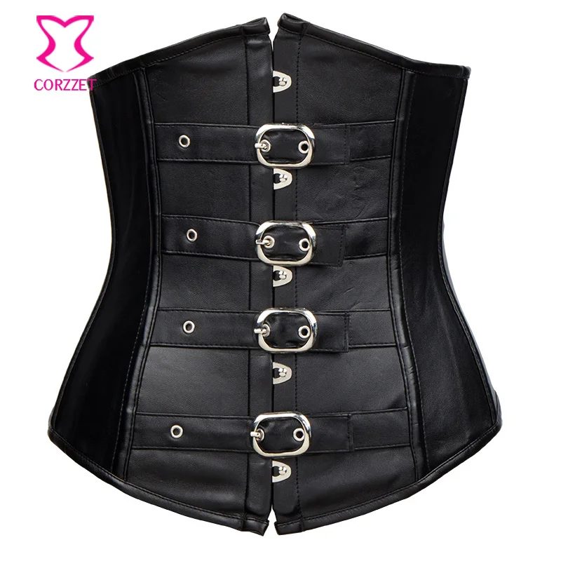 Женский корсет черный кожаный в стиле стимпанк|corsets and bustiers|sexy corsetsteampunk korsett |