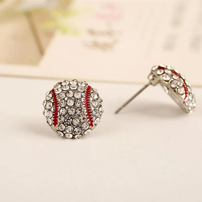Модные бейсбольные очаровательные спортивные женские серьги гвоздики с красной