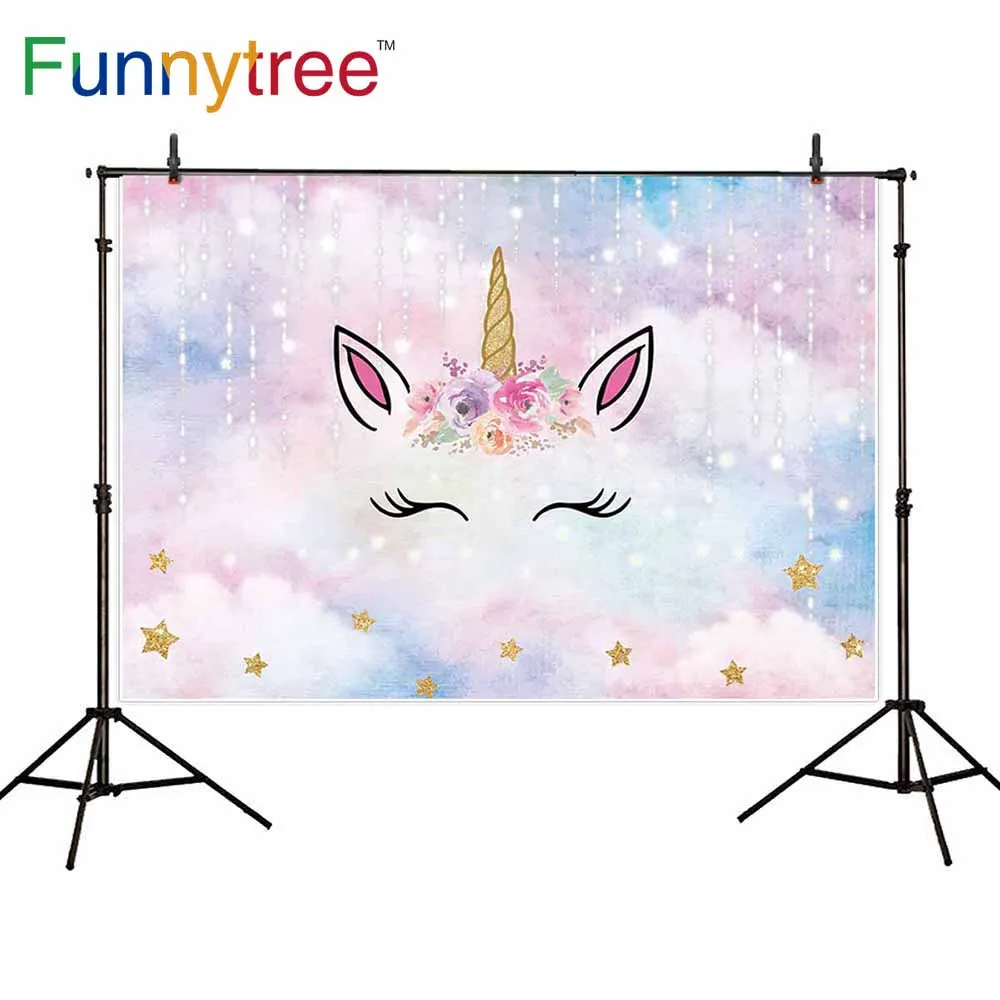 

Фоны funnytree для фотостудии Единорог Вечеринка день рождения небо облако звезды цветок мультфильм фон для фотосъемки