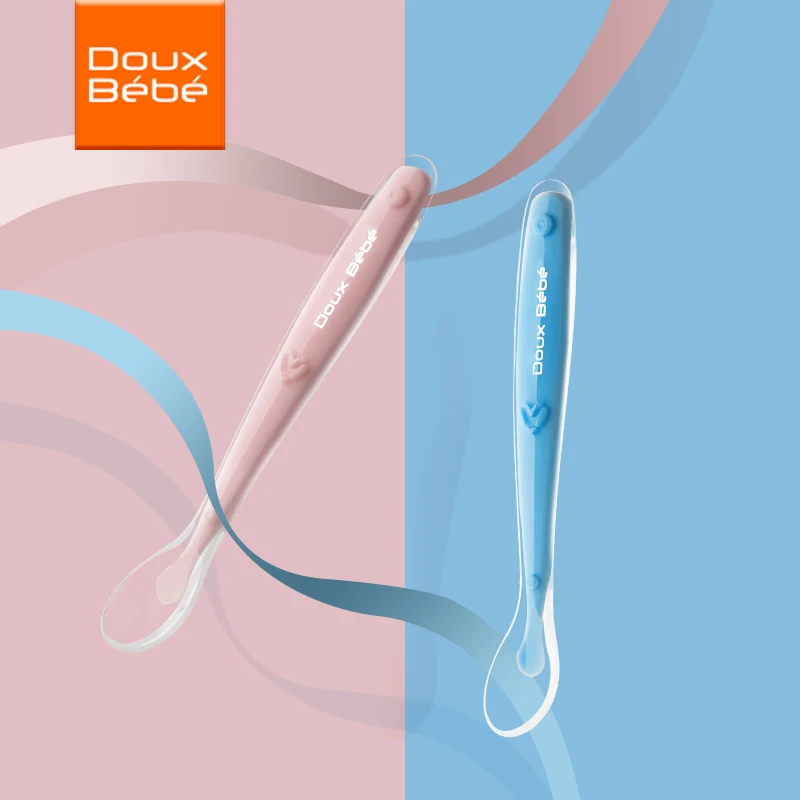 Doux Bebe 2 шт. силиконовая ложка ребенка BPA бесплатно детские столовые приборы подачи