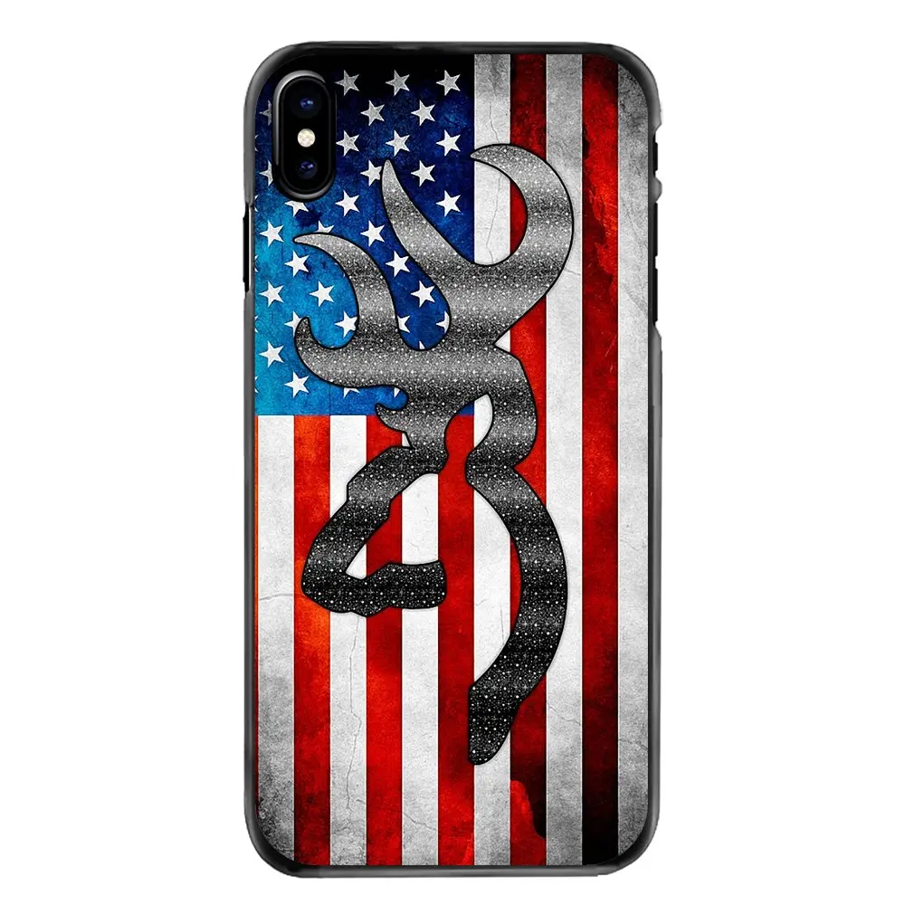 Жесткий черный кожаный чехол для iPhone 4 и 4S 5 5S 5C SE 6 6S 7 8 Plus X XR XS Max iPod Touch Browning Camo logo deer
