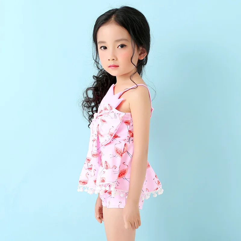 Цельный купальный костюм для маленьких девочек Лидер продаж Летний с изображением фламинго Детский