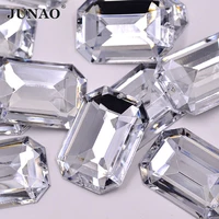 junao 30x40mm large clear rhinestones applique sewing acrylic gems flat back crystals sew on strass rectangle stones for crafts