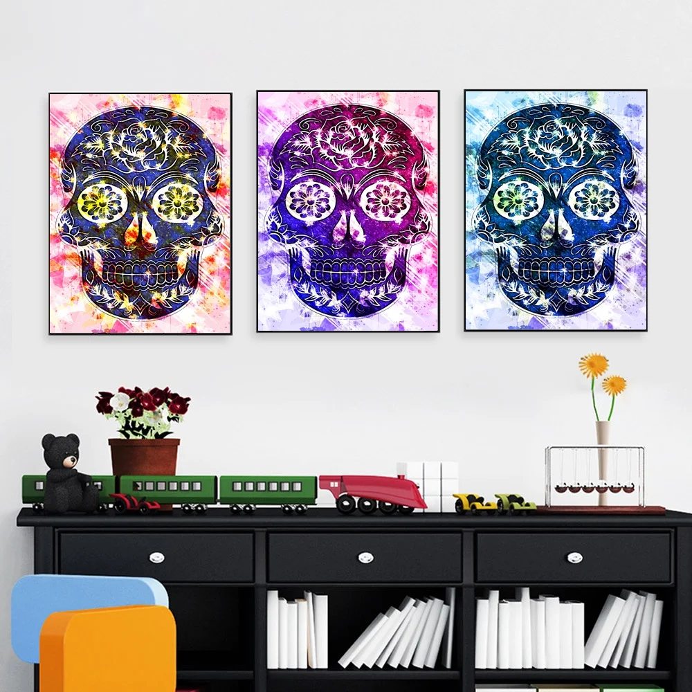 

Skull Water Colorful Wall Art Paint Wall Decor Canvas Prints Canvas Art Poster Oil Paintings No Frame