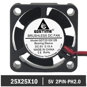 20 шт.лот Gdstime Tiny 5 в 2 контакта 2510 25 мм 25 мм x 25 мм x 10 мм, охлаждающие электрические продукты, мини вентилятор охлаждения