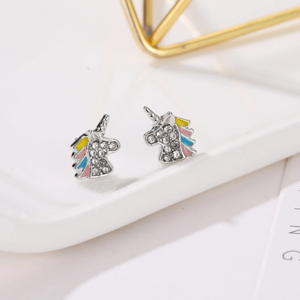 

Earrings Lucky Animal Horse unicorn Stud Earrings for Girl Bijoux Silver Jewelry Brincos stud earrings
