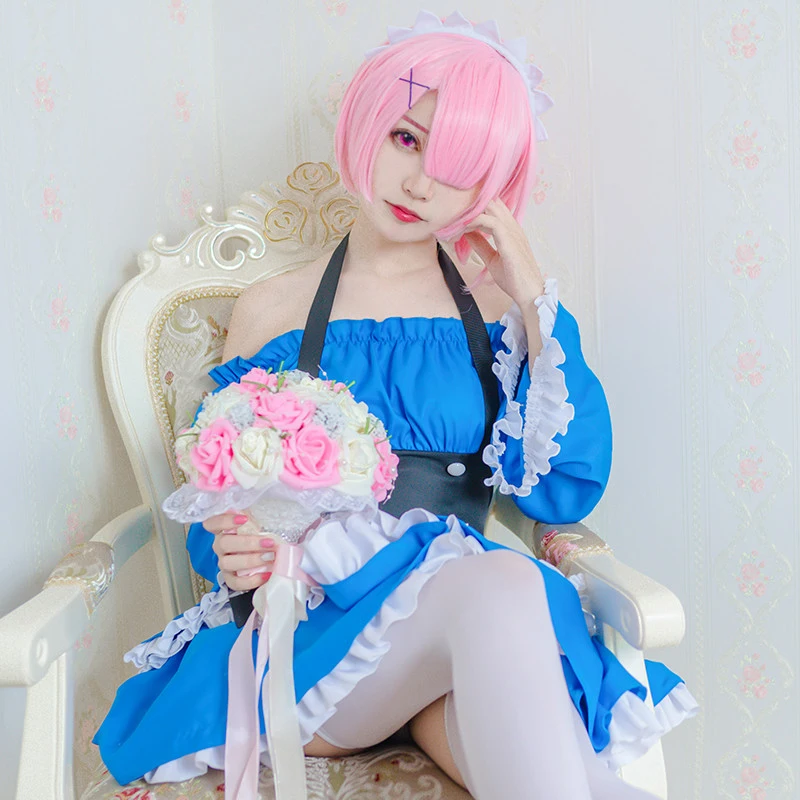 Женский костюм горничной Re Zero Kara Hajimeru Isekai Seikatsu Ram u RAM Remu REM из искусственных волос| |