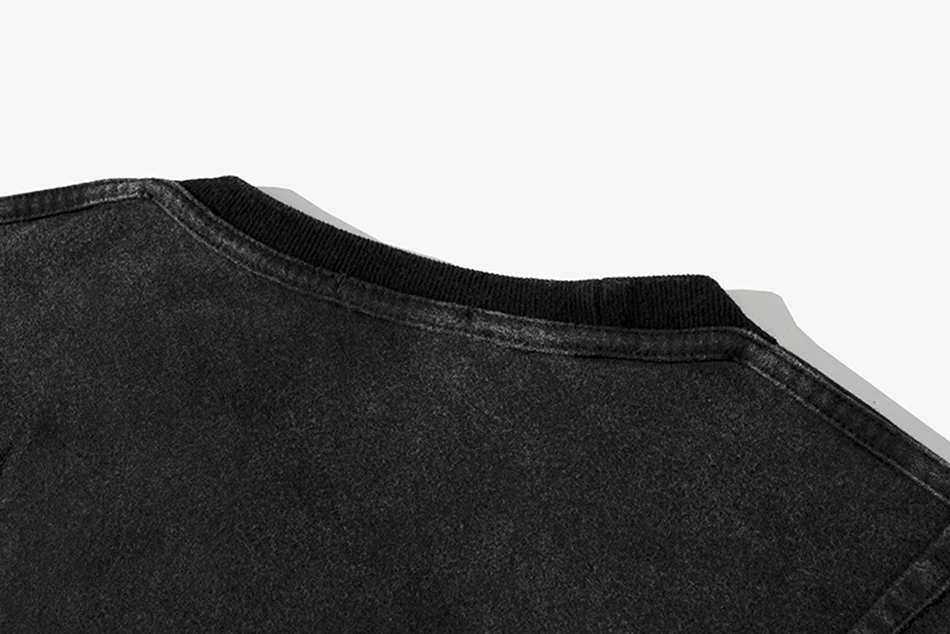 Fashion Mens T Shirt Retro Wash Oversize Anti-turner Double-faced Loose T-shirts Round Neck Black Long Sleeve Solid Casual Tee
