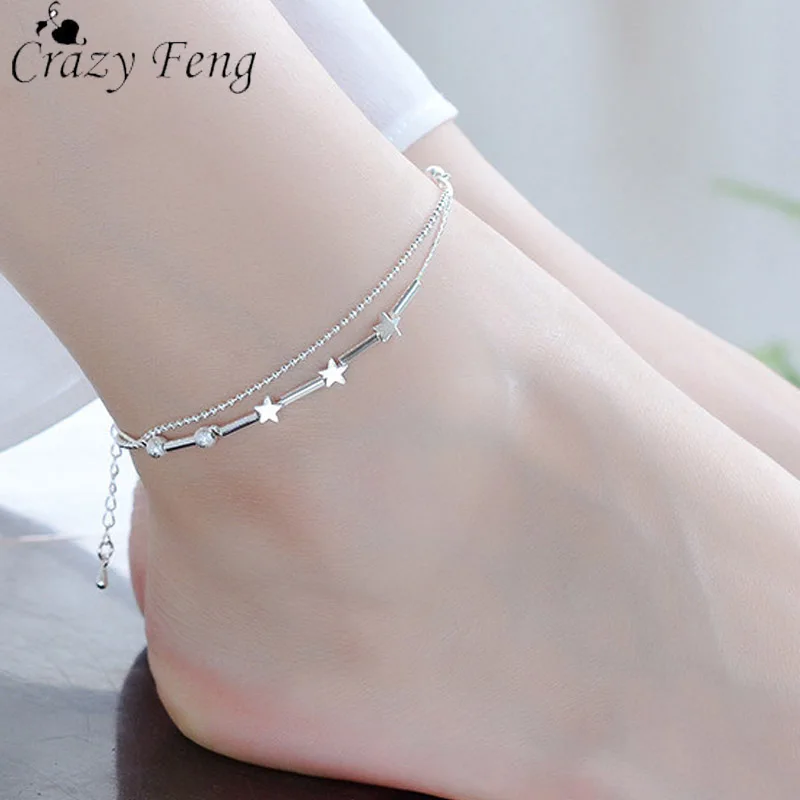 Ножной браслет CrazyFeng с подвесками в виде звезд многослойный ювелирный на ногу