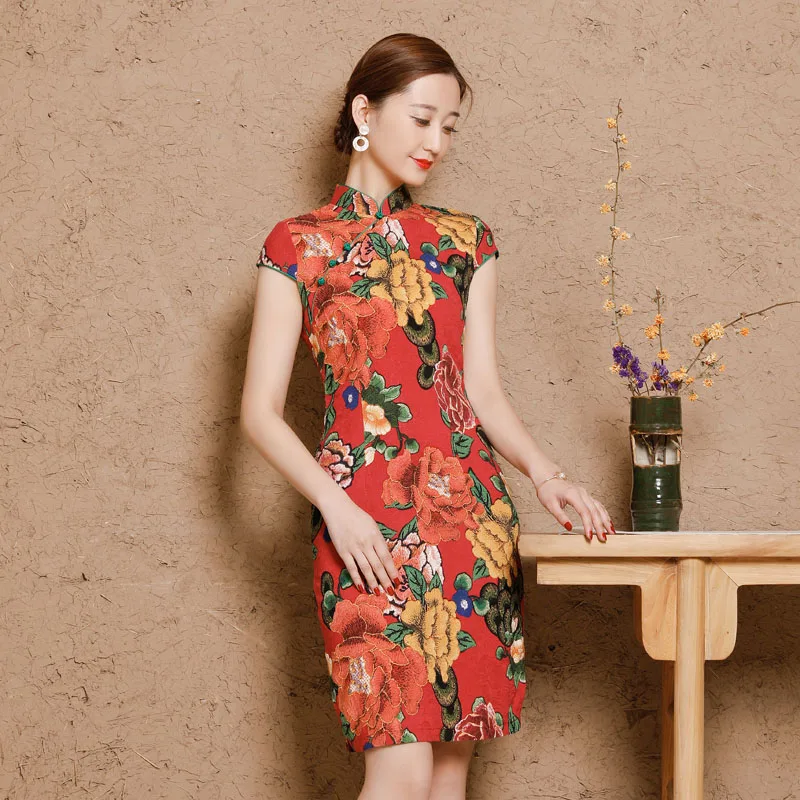 Китайские платья Qipao Cheongsam хлопчатобумажные льняные женские большие размеры для