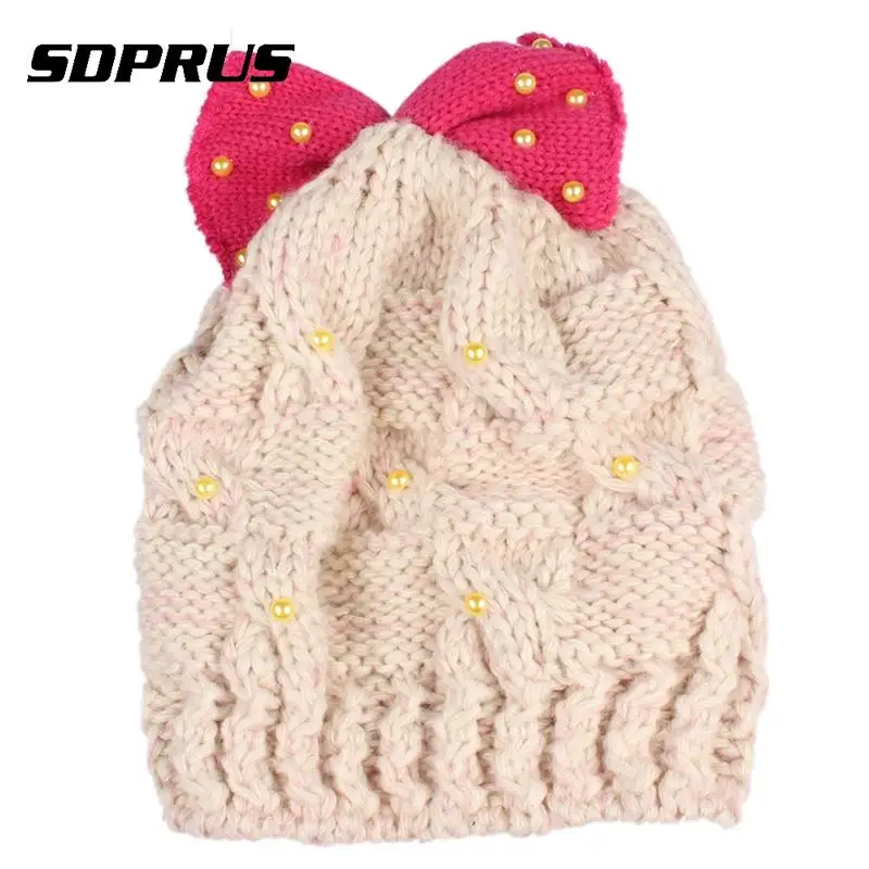 

Fashion Korean Style Hat Cap Ladies Girls Lovely Autumn Winter Warm Bowknot Decoration Knitting Wool Headwear Hat Cap