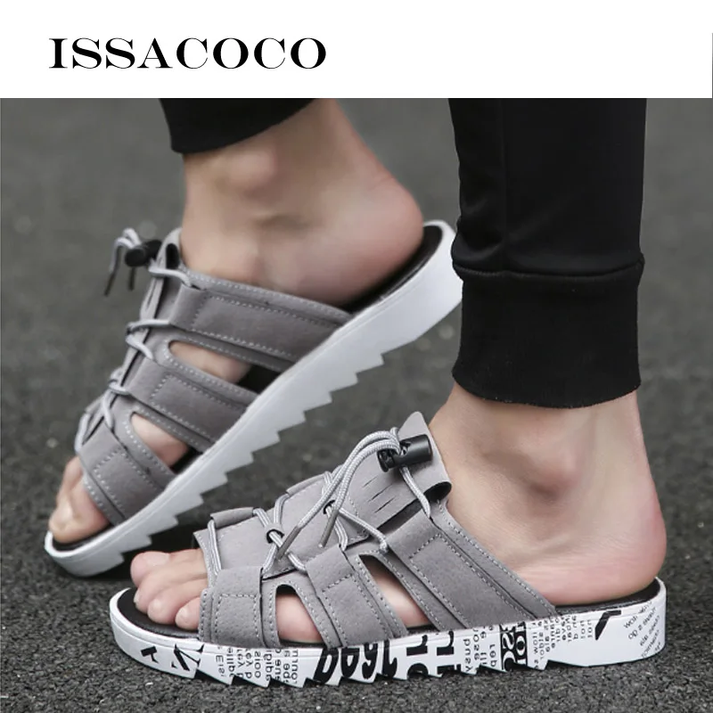 ISSACOCO/Мужская обувь; унисекс; тапочки с отверстиями; Модная Повседневная дышащая обувь; пляжные сандалии; Вьетнамки; пляжные шлепанцы