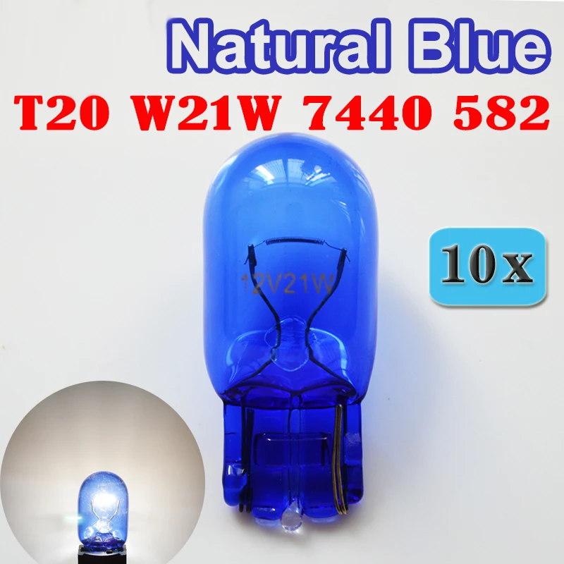 Flytop (10 шт./лот) 582 7440 W21W ксенон T20 натуральное голубое стекло 12 V 21 Вт W3x16d с одиночным