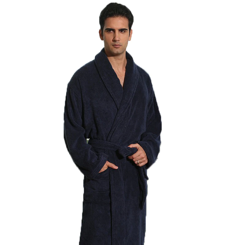 Winter Men Bathrobe Cotton Thicken Plus Size XL Pretty Warm Long Soft Men's Robe Nightgown Blanket Towel Fleece Home Hotel Robe