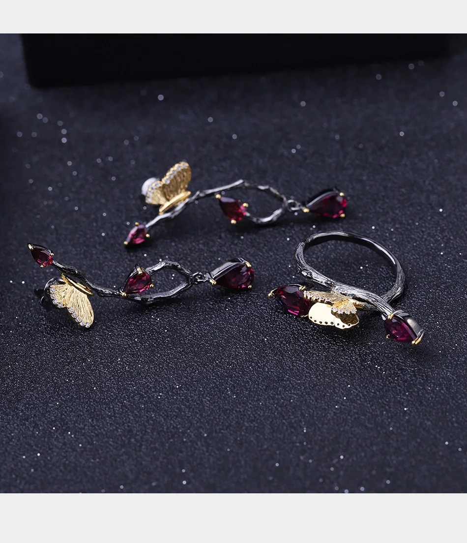 GEM'S BALLET 2.42Ct натуральный родолит гранат бабочка ветка кольца 925 пробы серебро ручной работы регулируемое кольцо для женщин вечерние