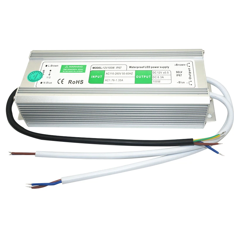 AC110V-220V 12 В постоянного тока блок питания 10 Вт 20 Вт 30 Вт 50 Вт 80 Вт 100 Вт IP67 Водонепроницаемый 24 В светодиодный электронный трансформатор из алюминиевого сплава
