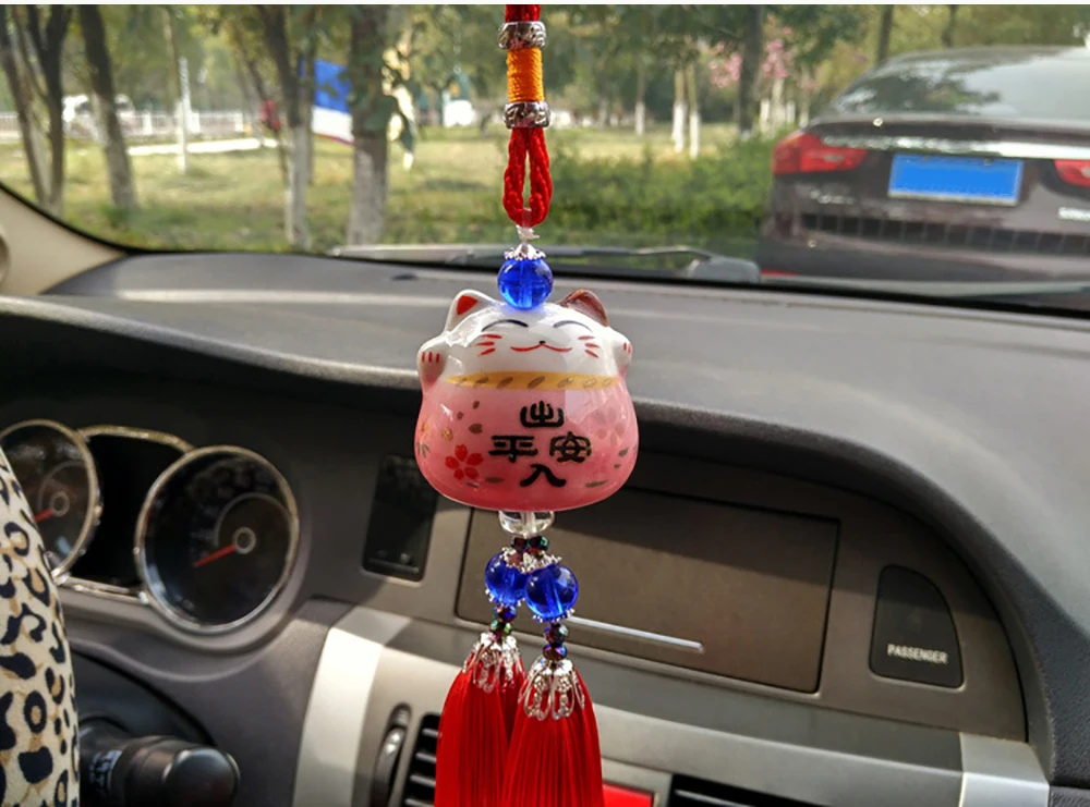 Подвеска для автомобиля, керамический милый счастливый кот, безопасное вождение, висячие украшения, Автомобильное зеркало заднего вида, украшение, подвеска, отделка, подарок
