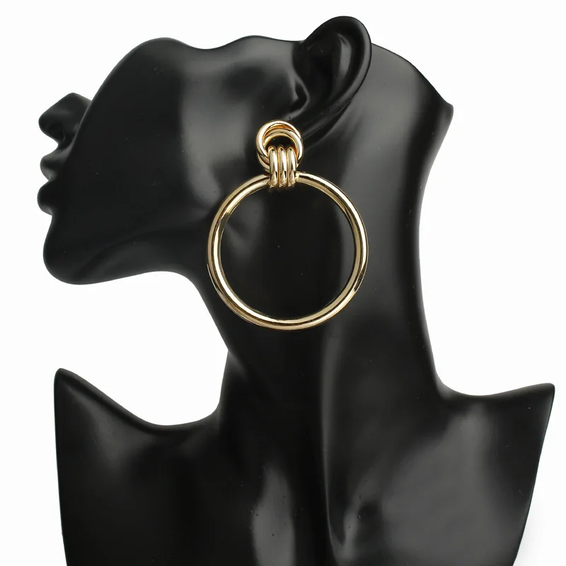 ZCHLGR 2019 Simple fashion gold color Silver plated geometric big round earrings for women hollow drop | Украшения и аксессуары