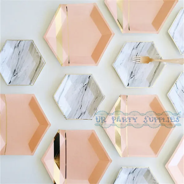 16 наборов коралловых розовых и золотых фольг бумажные чашки для вечеринки