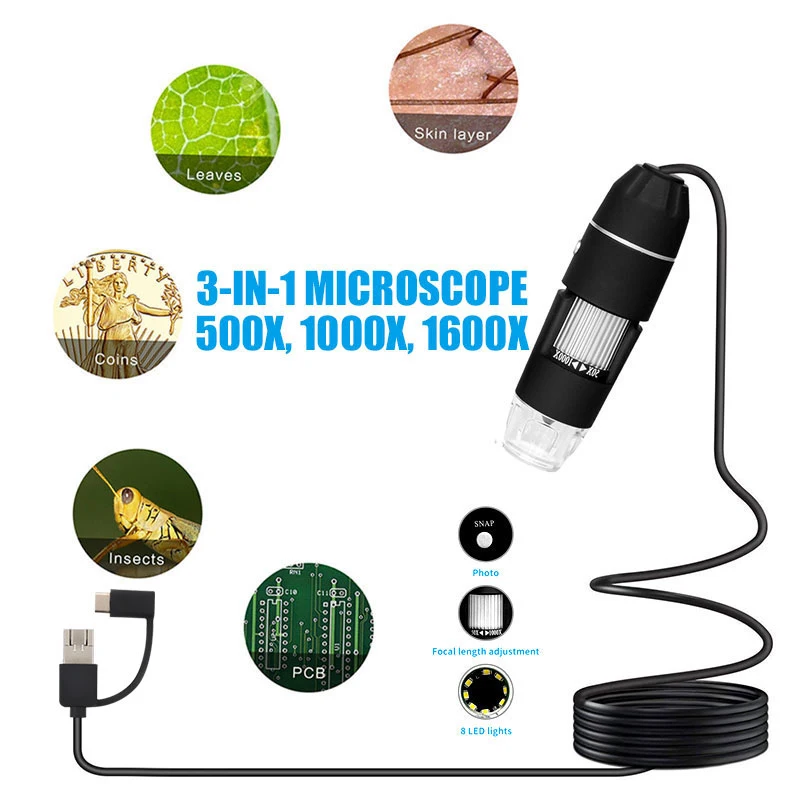 8LED Endoscope Portable Digital Microscope Waterproof for Monitoring Photos Mobile Phones Inspection Real-Time Video | Инструменты