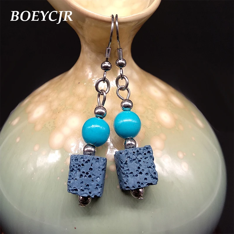 Висячие серьги BOEYCJR с голубым лавовым камнем модные ювелирные изделия ручной