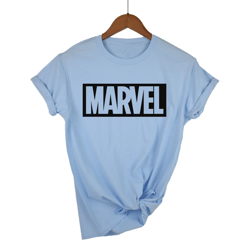 Мода Harajuku Повседневное Для женщин Футболки для женщин в стиле панк-рок Marvel TS Хлопка tumblr футболка Повседневное битник для Famale Топ - Цвет: Light blue