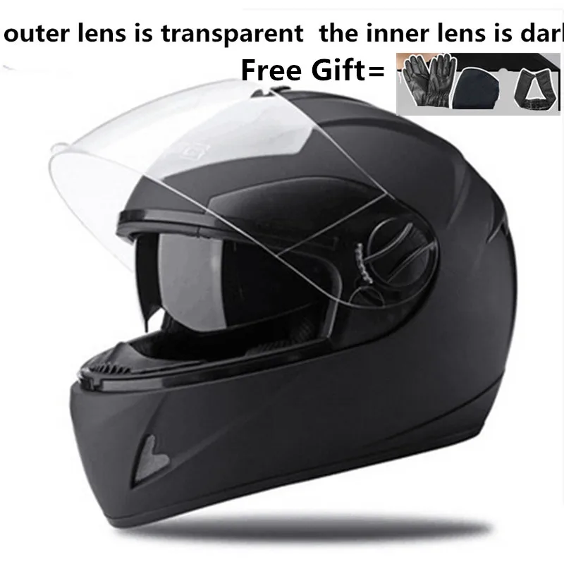 Matte-clear outside Двойной объектив мото rcycle шлем внедорожный мото rbike Полный лицевой Мото Кросс шлем MTB DH гоночный шлем capacetes DOT утвержден - Цвет: Matte-clear outside