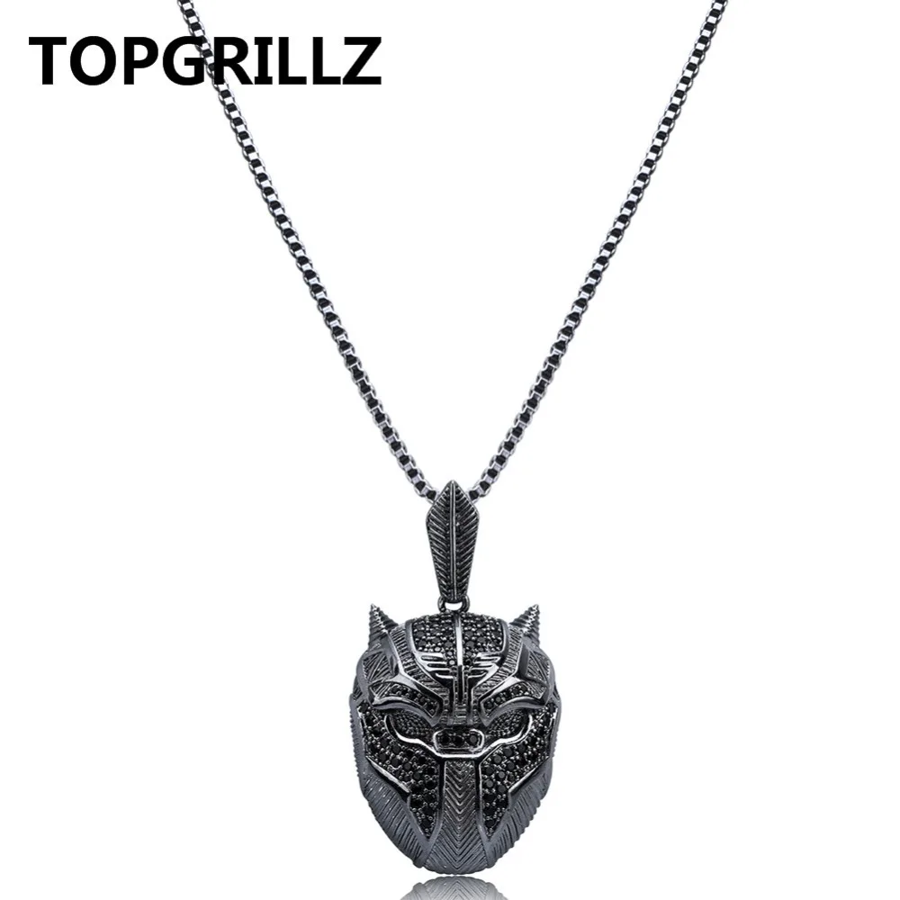 TOPGRILLZ хип хоп Черная пантера ожерелье с подвеской со льдом мужские ювелирные